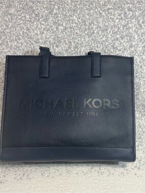 Michael Kors Navy Embossed Logo Leather Tote
